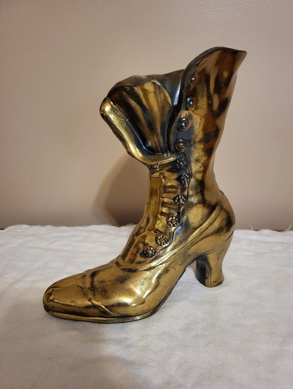 Solid Brass 9.5 × 9 Inch Gold Victorian-Style Women's Boot Figurine